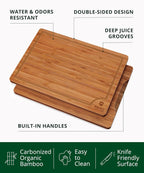 ROYAL CRAFT WOOD Wooden Cutting Boards for Kitchen Meal Prep & Serving - Bamboo Wood Serving Board Set with Deep Juice Groove Side Handles - Charcuterie & Chopping Butcher Block for Meat (3 Pcs)