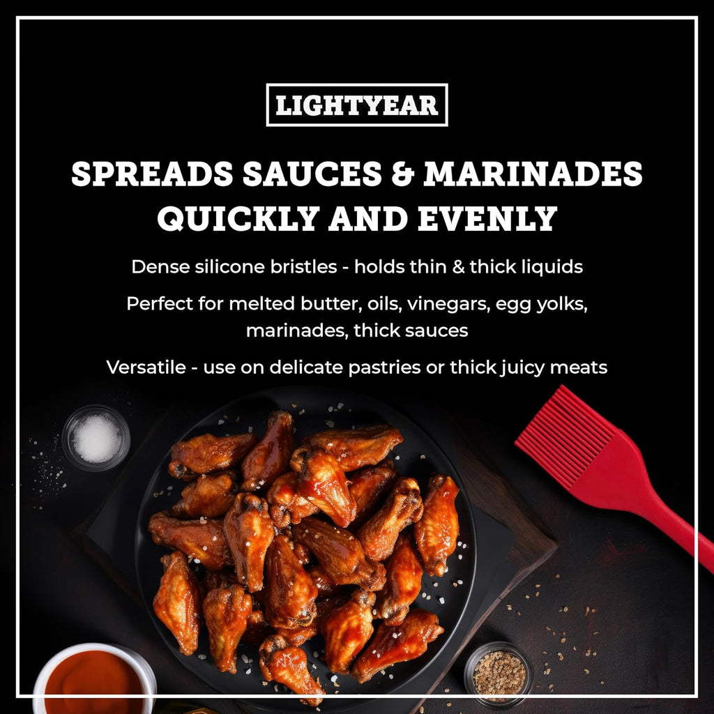 Lightyear Silicone Basting Pastry Brush Set (2 Pcs) ❘ 450°F Heat Resistant Oil Brush for Your Kitchen - Ideal For BBQ’s, Baking & Cooking | 100% Food Grade Silicone - BPA Free & Dishwasher Safe (Red)