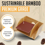 HEXNUB Bamboo Caddy for Pour Over Coffee Maker, Fits Chemex, Bodum, Cosori, Heatproof Mat, Filter Holder