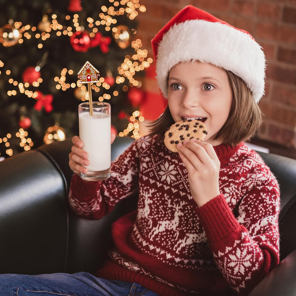 30 Pcs Christmas Drink Stirrers Xmas Stir Stick Holiday Coffee Swizzle Stick Reusable Plastic Hot Cocoa Bar Chocolate Decoration Cocktail Mixer(Gingerbread House,Novel Color)