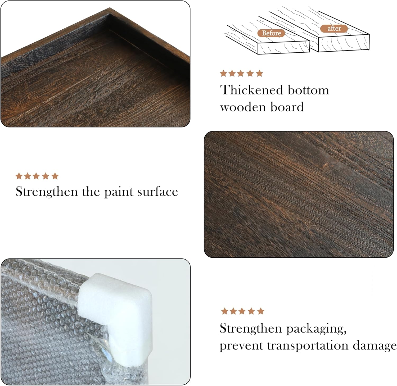 24" Rustic Wooden Serving Tray - Extra Large Square Ottoman Table Tray for Farmhouse Decorative Oversized Coffee Table Trays Living Room Kitchen Counter Breakfast Brown