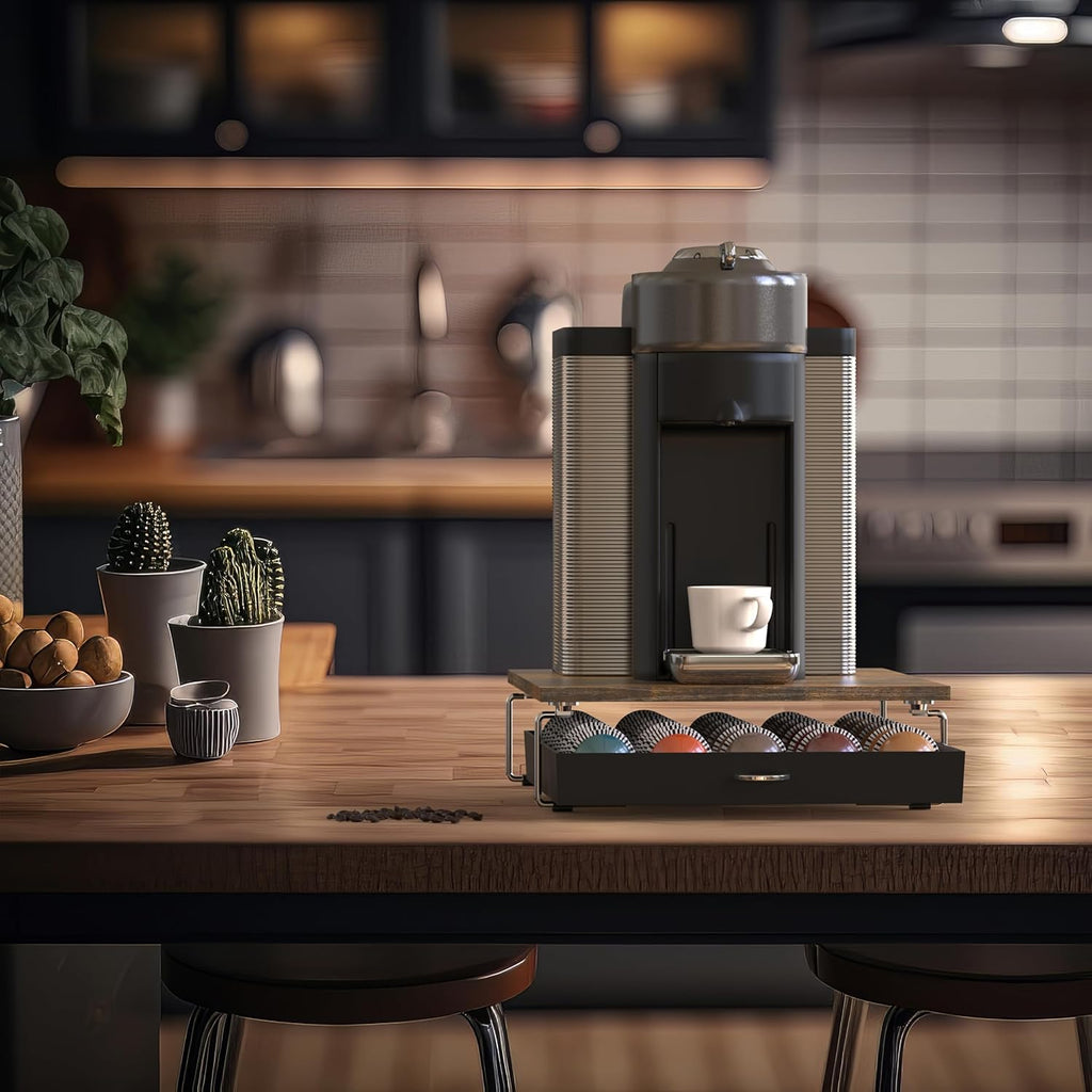 DecoBrothers Supreme Vertuoline Drawer, Holds with 30 Big or 60 Small Vertuoline Pods, Rustic Brown