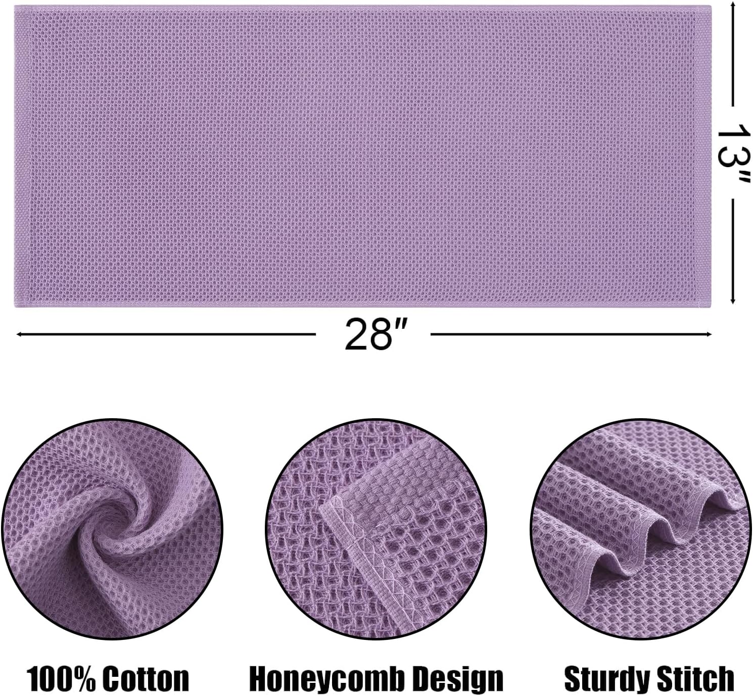 Kitinjoy 100% Cotton Waffle Weave Kitchen Towels, 12-Pack Super Soft and Absorbent Dish Towels for Drying Dishes, Kitchen Hand Towels, 13 in x 28 in, Lavender