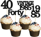 Gyufise 24Pcs Vintage 1980 Cupcake Toppers Glitter Cheers to 45 Fabulous Forty Five Cupcake Picks 45th Birthday Wedding Anniversary Party Cake Decorations Supplies Black