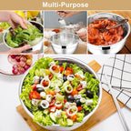 E-far Mixing Bowls with Lids, 6-Piece Stainless Steel Salad Bowls Metal Nesting Bowls for Baking Cooking and Prepping, Airtight Lids & Stackable Design, Size 4.5, 3, 1.5 QT (Khaki)