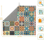 Traditional Multicolor Ornate Dish Drying Mat, Highly Absorbent Microfiber Kitchen Counter Pad Reusable Washable, 16*18"