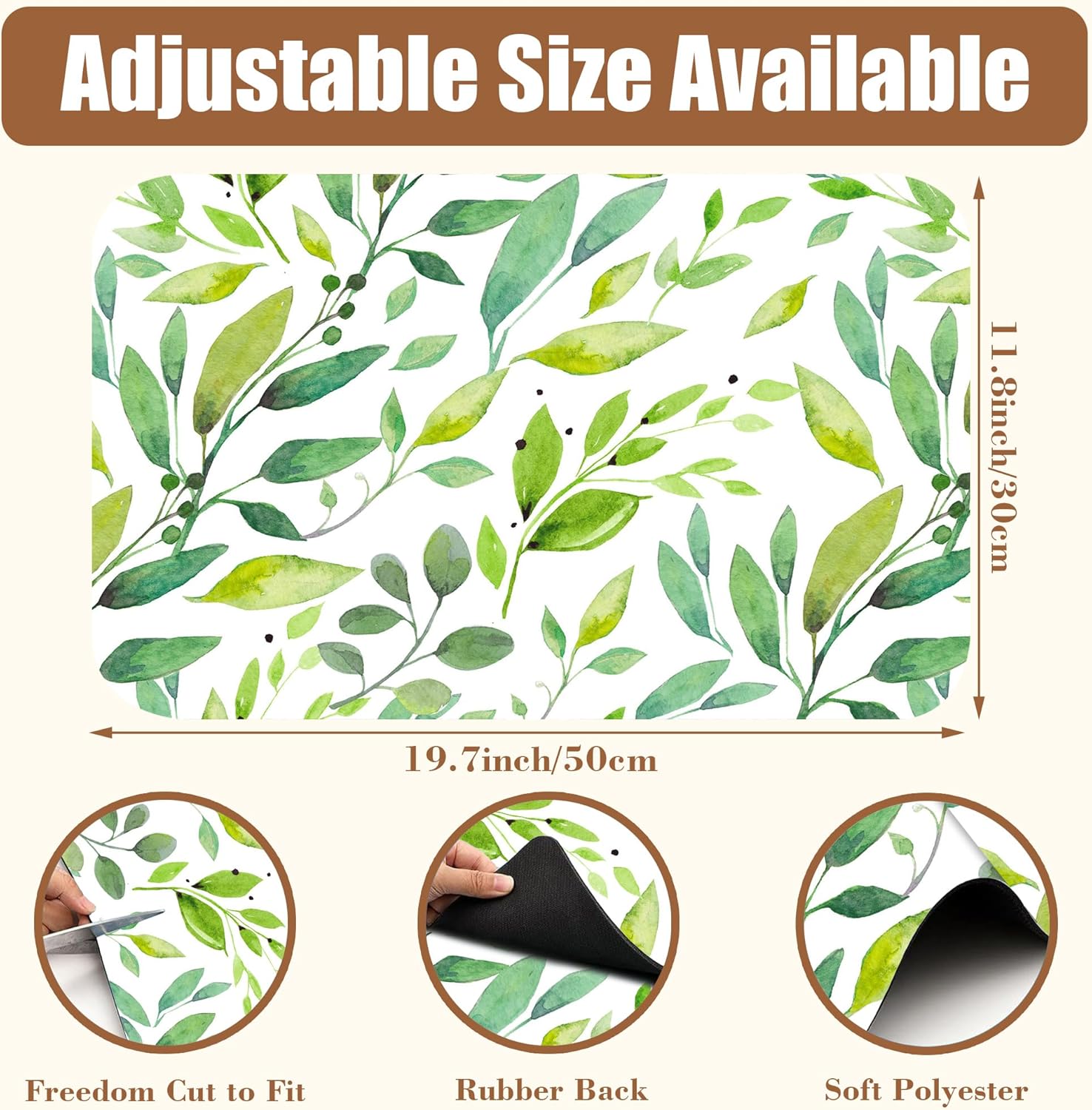 Dish Drying Mat Watercolor Green Leaves Coffee Bar Mat for Countertop Absorbent Hide Stain Rubber Backed Dish Drainer Rack Pad Espresso Machine Cafe Table Decor 11.8 x 19.7 Inch