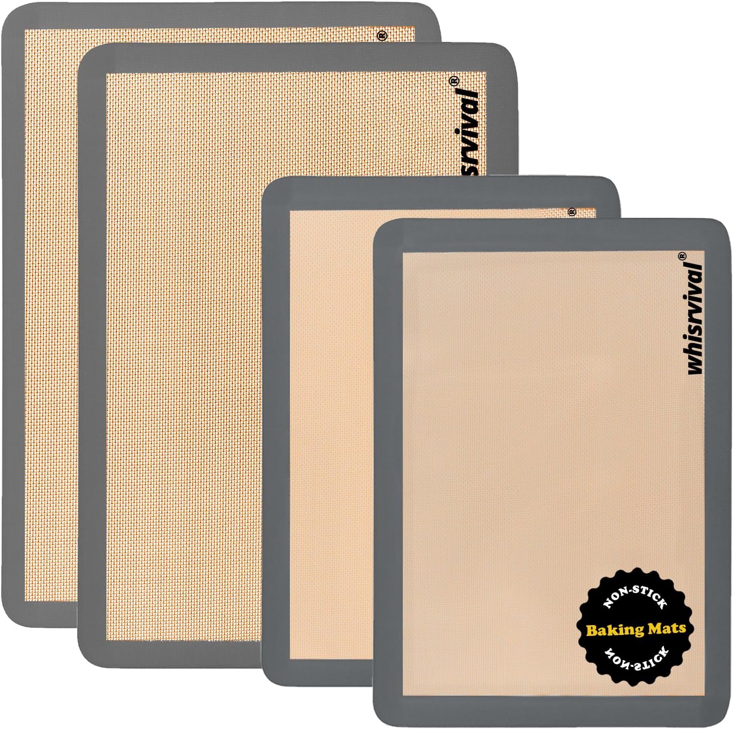 4 Pack Silicone Baking Mat, Non-Stick Silicone Baking Sheet, Food Safe, 480℉ Heat Resistant, 2 Half & 2 Quarter (Grey)