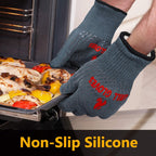 QUWIN BBQ Gloves, Oven Gloves 1472℉ Extreme Heat Resistant, Grilling Gloves Silicone Non-Slip Oven Mitts, Kitchen Gloves for BBQ, Grilling, Cooking, Baking-1 Pair… (Grey, One Size Fits Most)
