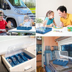 Silverware Tray with Lid, Utensil Holder for Kitchen Counter Plastic Flatware Organizers and Storage holder 5 Compartments Blue