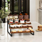 Giikin 4 Tier Spice Rack, Wooden Spice Rack for Countertop, Kitchen Counter Storage Shelves Cupcake Stand Holder Display Stand, Rustic Brown