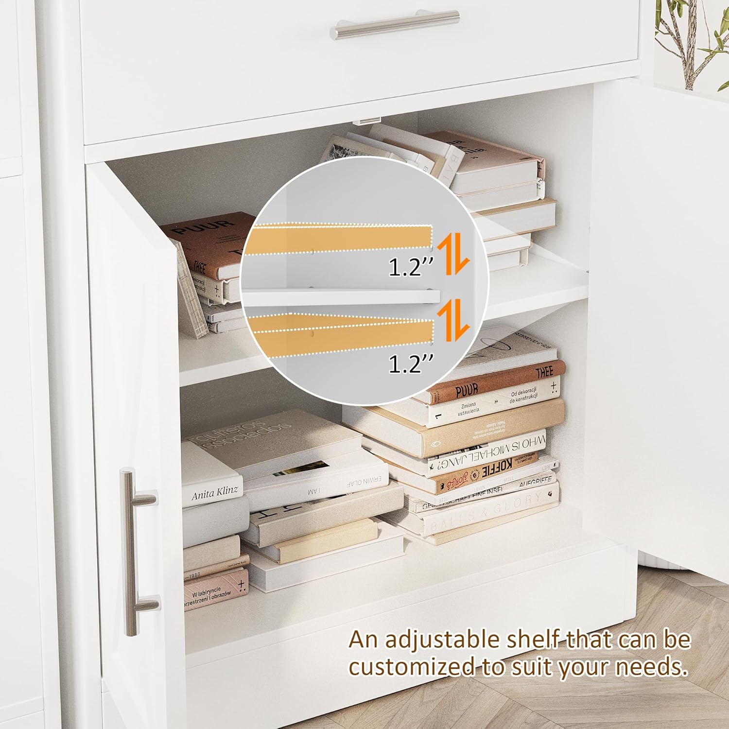 Vongrasig Sideboard Buffet with Storage, Modern Kitchen Storage Cabinet with 1 Drawer and 2 Doors, Wood Coffee Bar Buffet Table for Kitchen, Dining Room, White