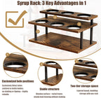 KLM Coffee Syrup Organizer, 2 Tier Wooden Small Display Shelf (6 Bottle Capacity),Syrup Bottle Sturdy Holder for Coffee Bar, Kitchen Countertop Syrups, Condiments and Wine