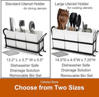 Cutlery Holder with Drain Holes, Silverware Caddy for Party Countertop, 3pcs Bins Set Utensil Holders for Spoon and Fork, White