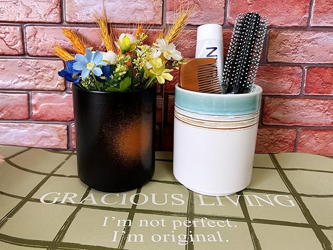 Short Kitchen Utensil Holder for Kitchen Counter Cooking Utensil Holder for Countertop Spatula Holder Small Utensil Crock Cutlery Holder Silverware Caddy Flower Vase (Green Field)