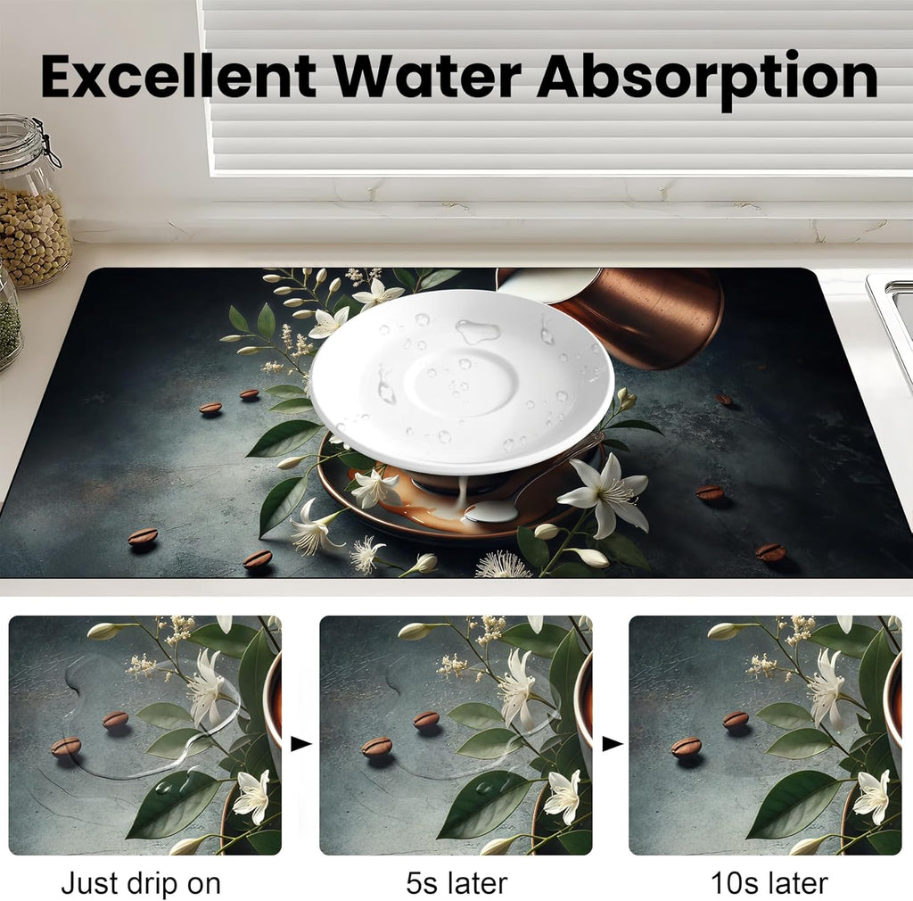 17"x 32" Coffee Bar Mat, Coffee Latte Art Absorbent Dish Drying Mat Cuttable Hide Stain Draining Table Pad for Kitchen Counter, Coffee Bar Accessories