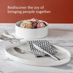 over&back Stackable Stoneware Serving Platter - Elegant 1-Piece Oval Serving Platter to Complete Your Kitchen Set - Perfect for Appetizers, Desserts, and More - 16" L x 11" W - Glossy White