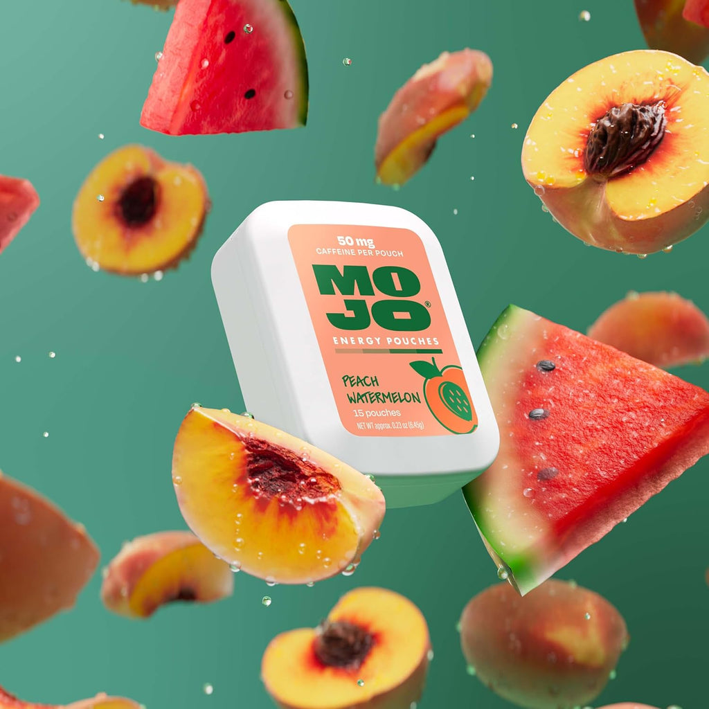 MOJO Energy Pouches Peach Watermelon Flavor, 50 mg per Caffeine Pouch, 15 Pouches, 5-Pack
