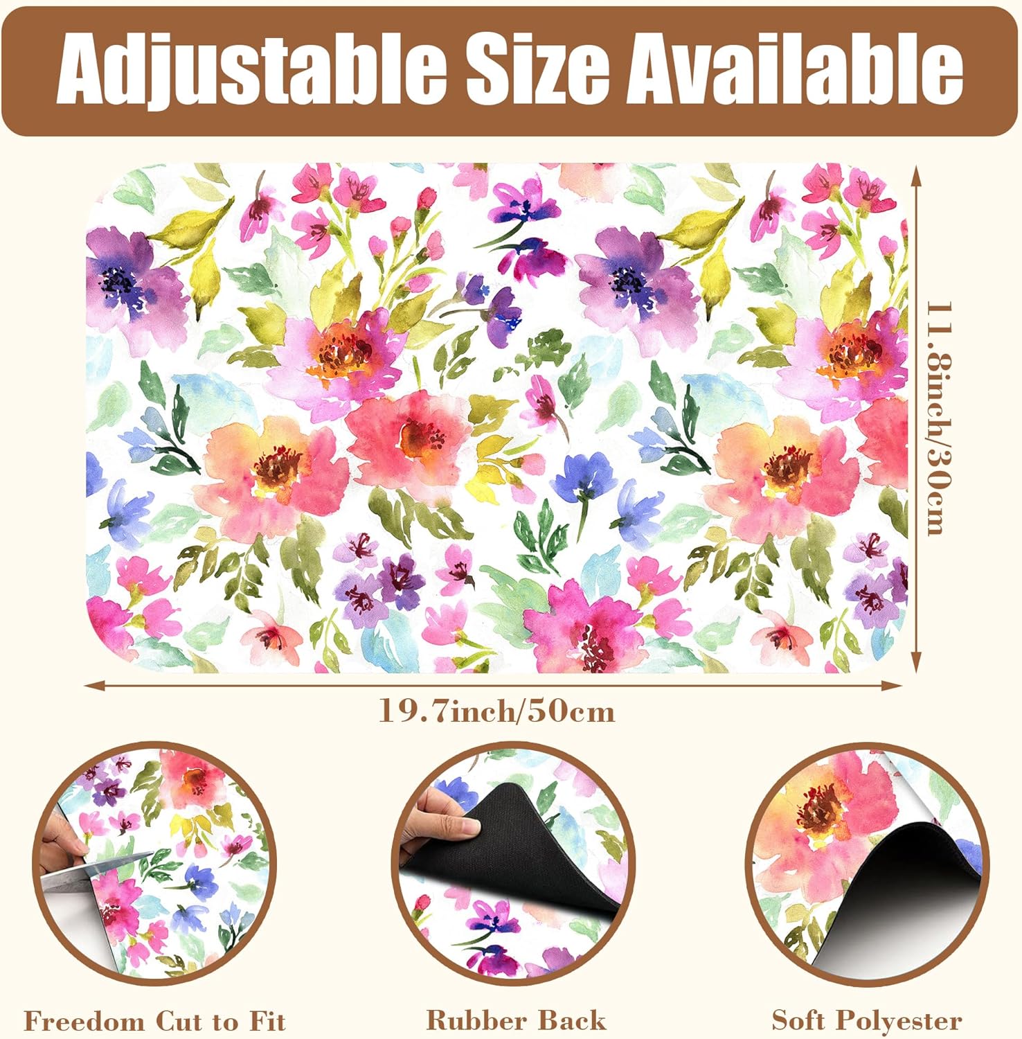 Floral Watercolor Dish Drying Mat Colorful Flowers Coffee Bar Mat for Countertop Hide Stain Rubber Backed Absorbent Dish Drainer Rack Pad Coffee Pot Espresso Machine Dining Room Decor 11.8 x 19.7 Inch