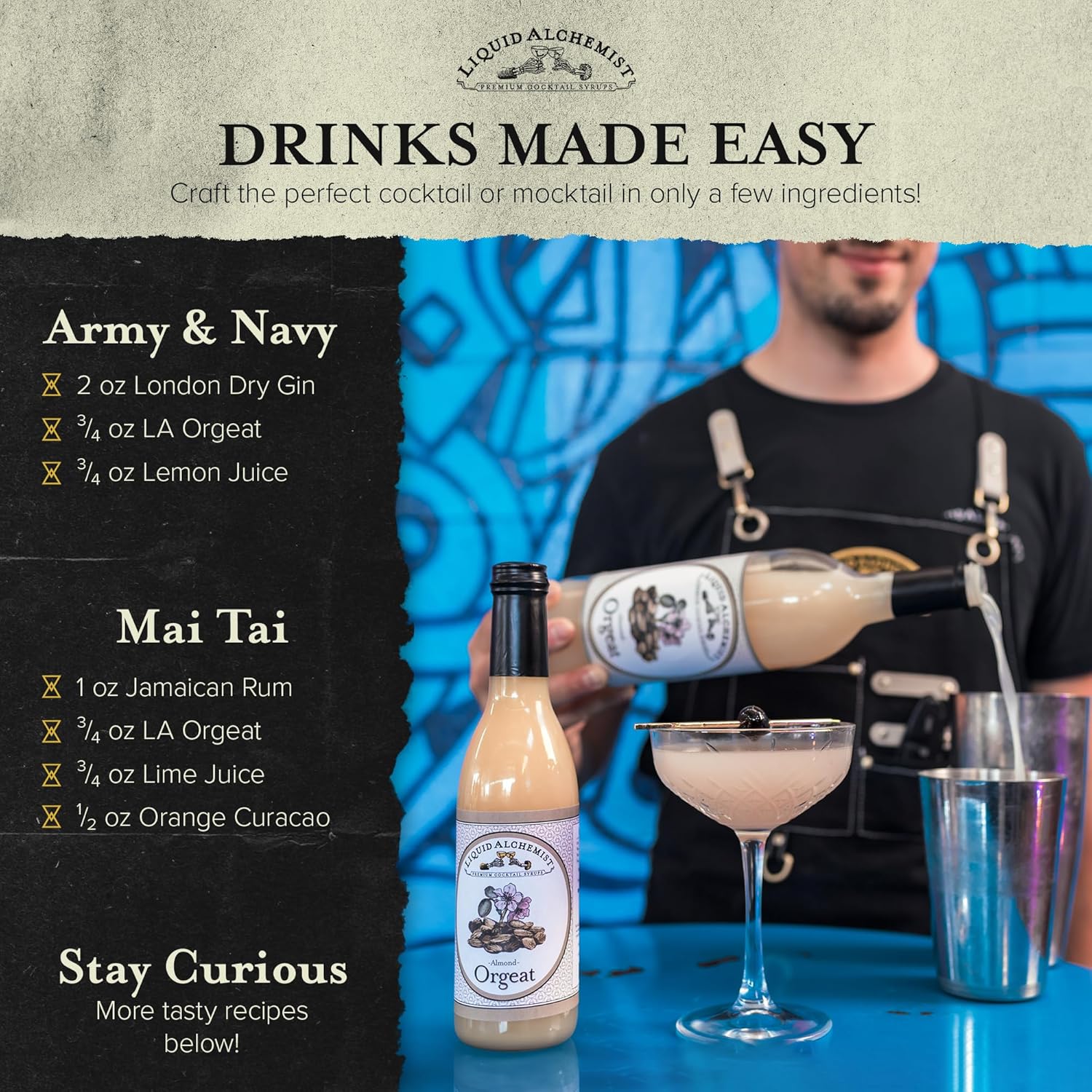 Liquid Alchemist Orgeat Syrup for Cocktails - Real Ingredients Make Our Almond Syrup the Perfect Mai Tai Mix - Non-GMO, Gluten Free & Vegan (25 oz)