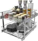 2 Tier Pull Out Cabinet Organizer 18" W X 22" D, Slide Out Drawers For Kitchen Cabinets, Pull Out Drawers For Cabinets Capacity Heavy Duty Caddy, Cabinet Pullout Shelves Chrome-Plated,Bathroom Pantry