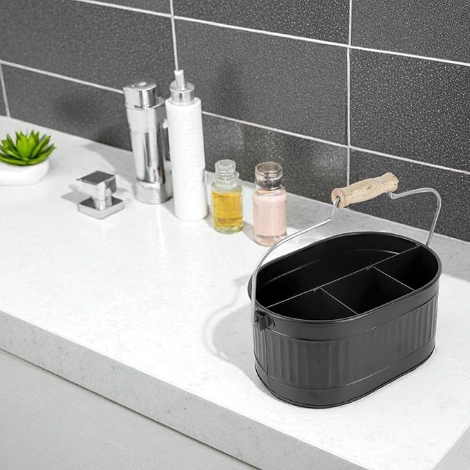 Alpha Living Home 4-Compartment Flatware Caddy - Metal Cutlery Holder Silverware & Condiment Organizer, Perfect for Kitchen, Dining, and Picnics (Black)