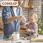 ComSaf 25oz Airtight Glass Canisters with Lids Set of 6, Round Food Storage Jar Container with Clamp Lids for Kitchen Canning Cereal Coffee Pasta Sugar Beans Spice, Clear Mason Jars with 12 Labels