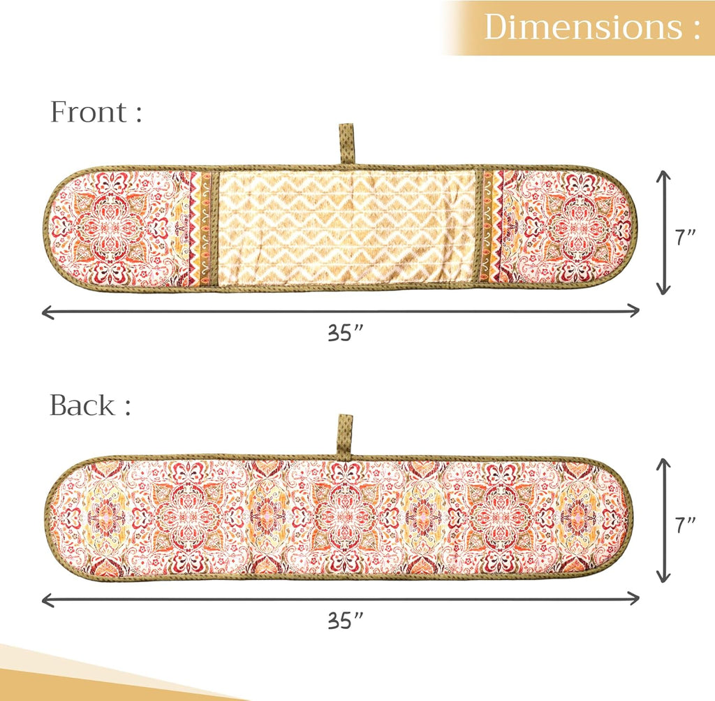 Maison d' Hermine Double Oven Mitts 100% Cotton 7"x35" Double Oven Mitt Heat Resistant BBQ Cooking Gloves with Loop, Baking, Grilling, Home, Kitchen, Handling Hot Pans (Damask)