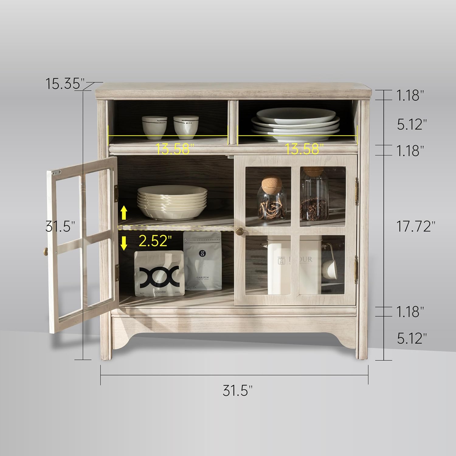 Chogori 31.5" Solid Wood Buffet Cabinet with Storage, Farmhouse Sideboard with 2 Doors, Coffee Bar Cabinet for Dining Room, Kitchen, or Living Room, Gray