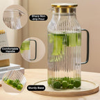 Square Glass Pitcher with Lid and Spout,68 oz/2 Liter Vertical Stripes Water Pitcher for Fridge, Borosilicate Glass Water Carafe for Cold Brew, Coffee, Lemonade, Sun Tea,Heat Resistant