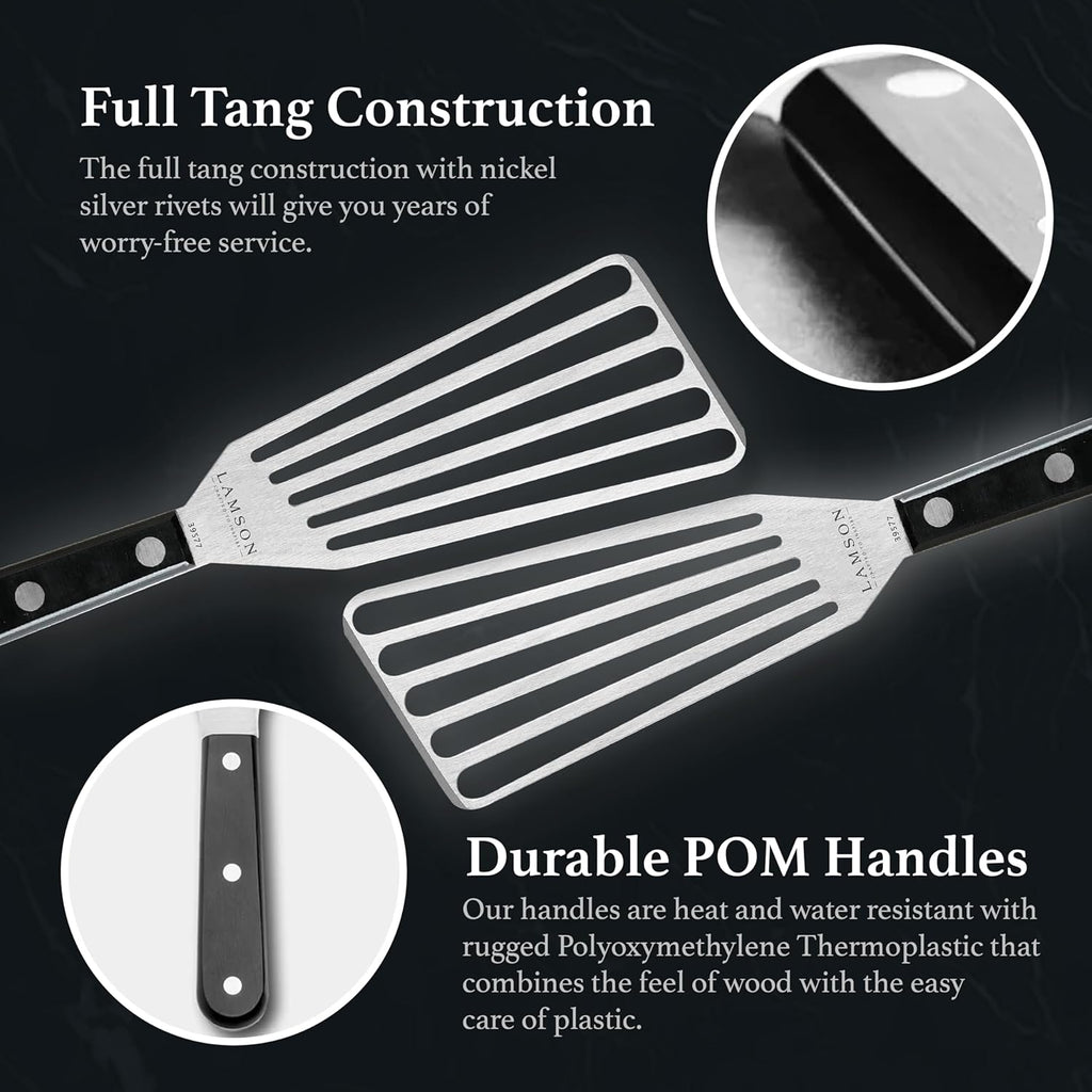 Lamson 3' x 6" Chef's Slotted Turner with Walnut/POM Handle - Right-Hand (Black)