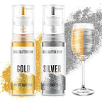 Edible Glitter Spray,Gold & Silver 2 Colors Food Grade Edible Glitter Set for Drink Cake Beverages,Cupcakes,Cake Pops and Cookies Decorating