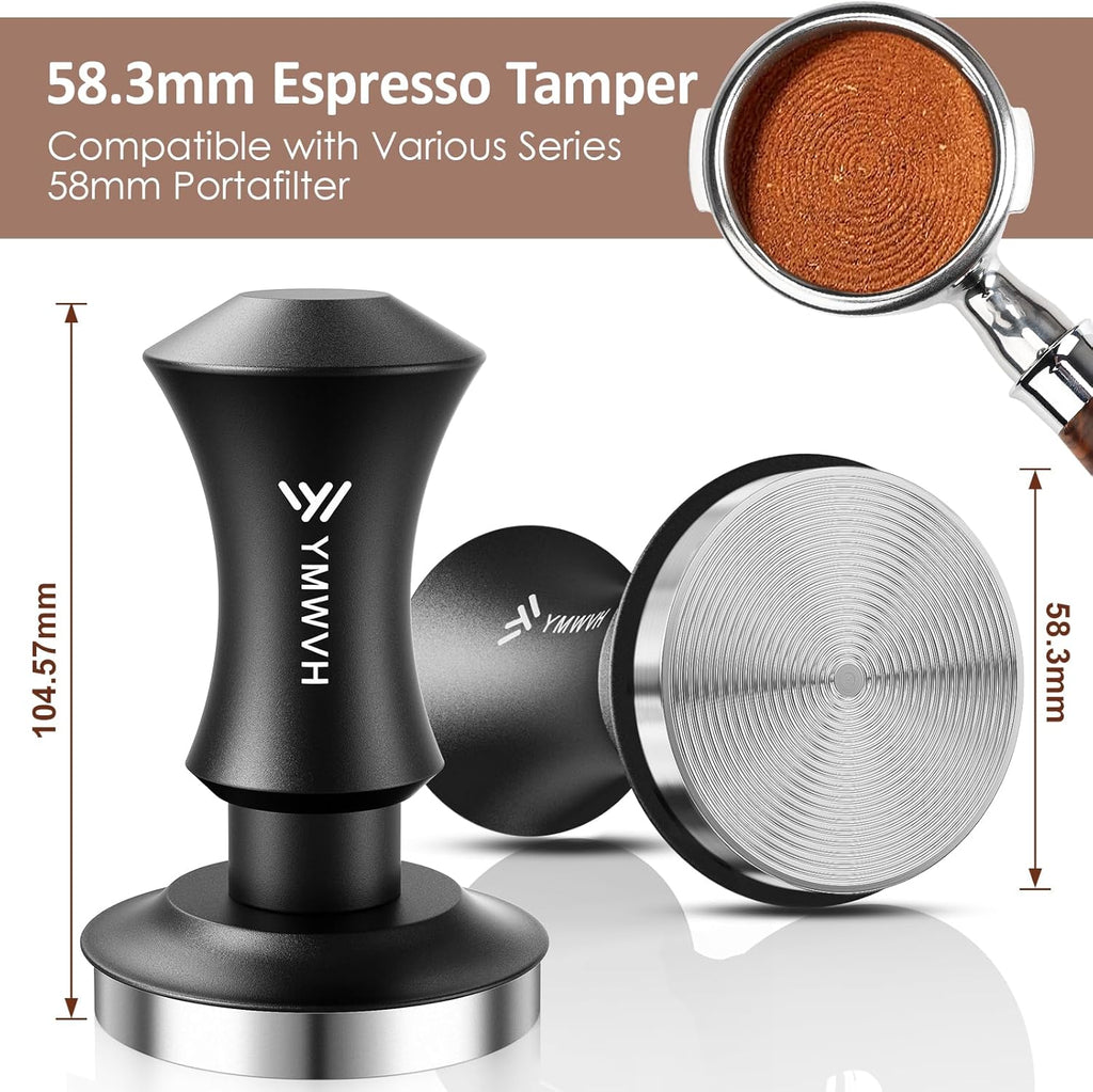 Espresso Tamper 58.3mm with 20lb/30lbs Replacement Springs Tamper Black, Premium Barista Coffee Tamper With 100% Stainless Steel Ripple Base, Compatible with Rancilio, Gaggia Portafilter, E61 Group
