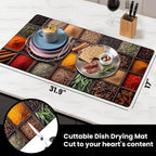 17"x 32" Coffee Bar Mat, Spices Absorbent Dish Drying Mat Cuttable Hide Stain Draining Table Pad for Kitchen Counter, Coffee Bar Accessories