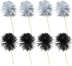 Ephlyn 30Pcs Foil Firework Cupcake Toppers Sparkles Fireworks Sticks Birthday Decorations Sparkle Tinsel Cocktail Fruit Toothpick for Birthday Wedding Graduation Party Cake Decorations Black Silver