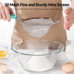 U-Taste Medium Fine Mesh Strainer: 18/8 Stainless Steel 4.73in 30 Mesh Kitchen Food Sieve with Sturdy Riveted Silicone Handle, Heavy Duty Deep Handheld Metal Colander for Rice, Quinoa, Flour(Aqua Sky)
