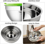 YIHONG 7 Piece Metal Mixing Bowls with Lids for Kitchen, Stainless Steel Set Ideal for Baking, Prepping, Cooking and Serving Food, Nesting Design for Space Saving Storage