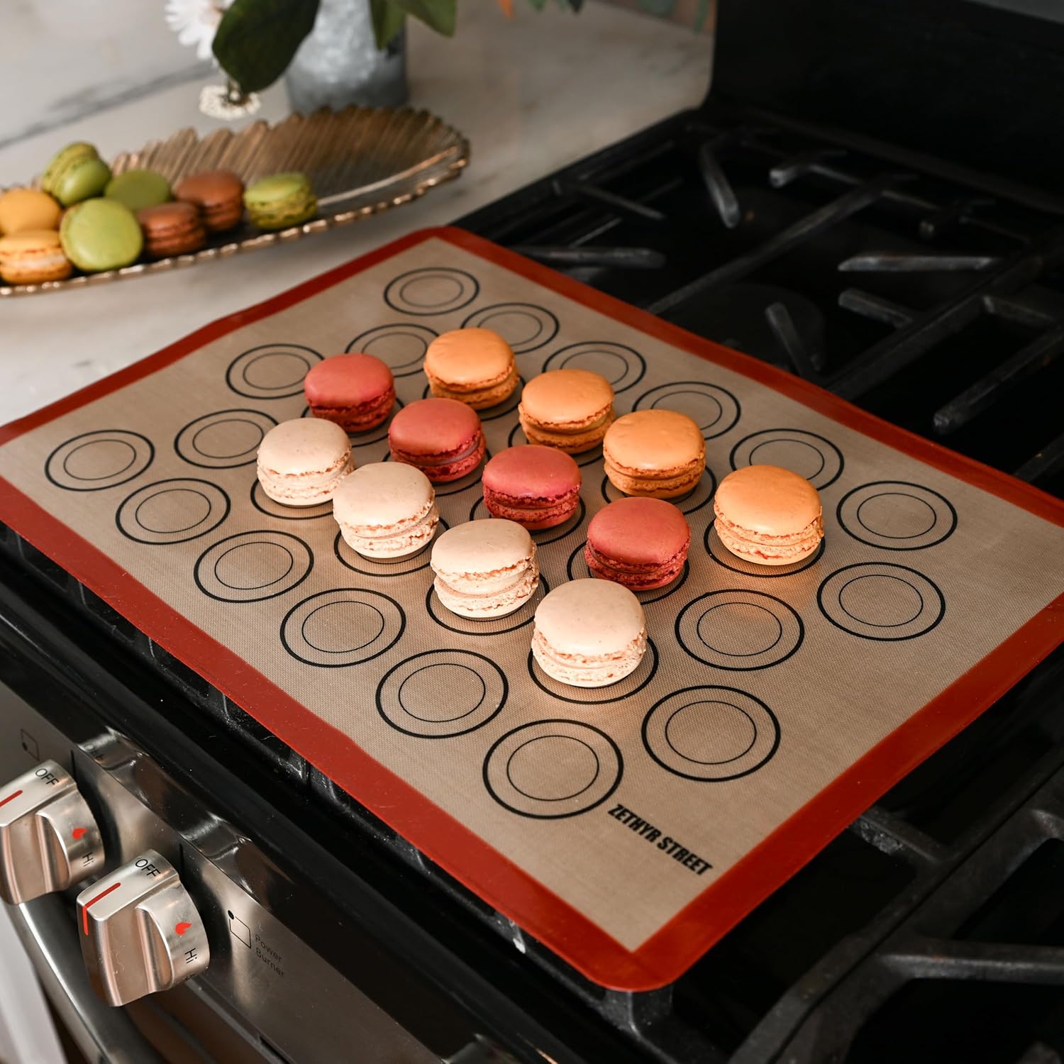 Macaron Silicone Baking Mats - Non-Stick Macaron Mat for Easy Baking | Heat Resistant & Dishwasher Safe Macaron Baking Mat | Reusable & Eco-Friendly, 3/4 Size - Pack of 3 - For Macarons Red Border