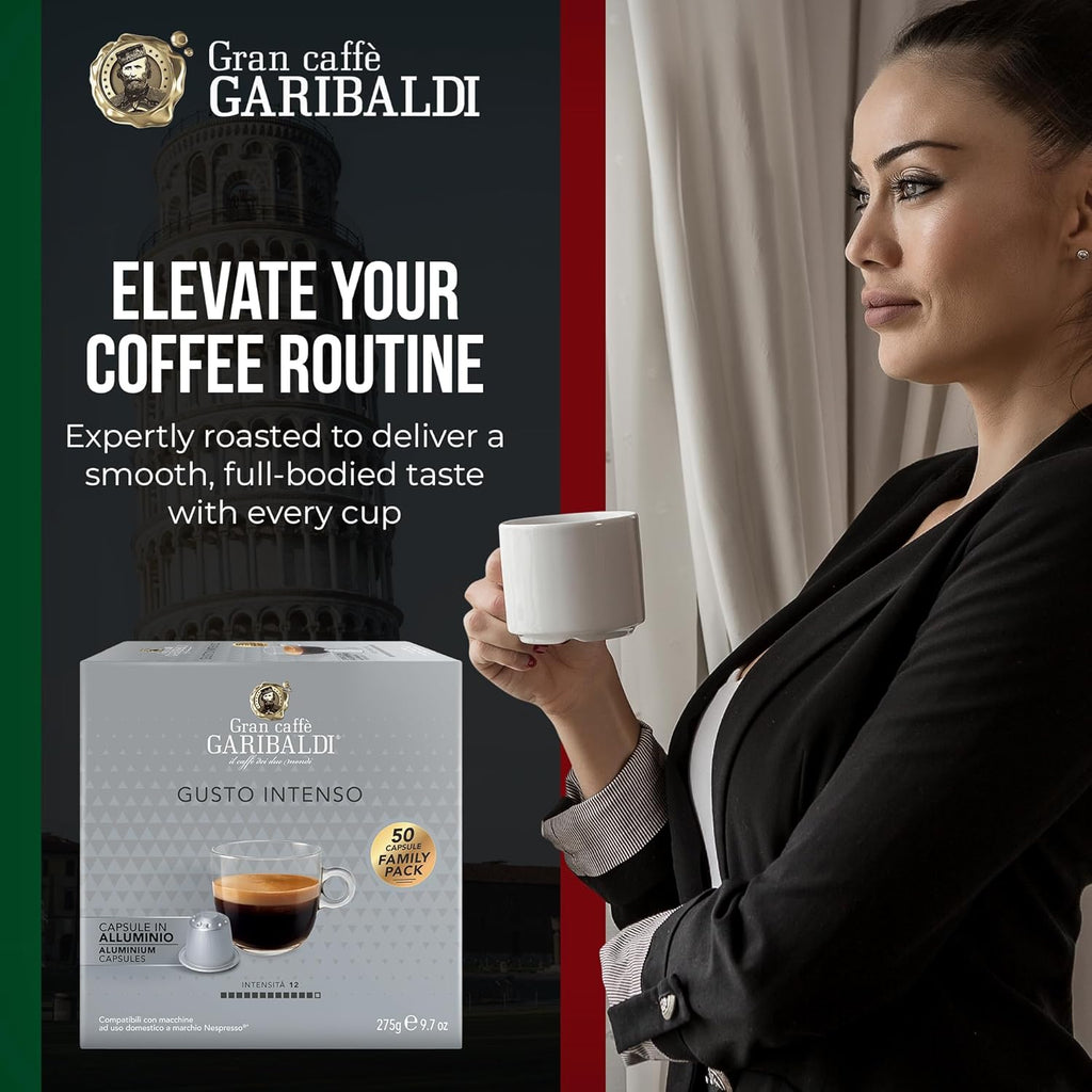 Gran Caffè Garibaldi Espresso Pods, Italian Roasted Coffee, Compatible Nespresso Original Line Machines, Nitrogen Flushed, Strong & Intense, Cocoa & Dried Fruit, Dark Roast - Gusto Intenso (Aluminum) 200 Cups