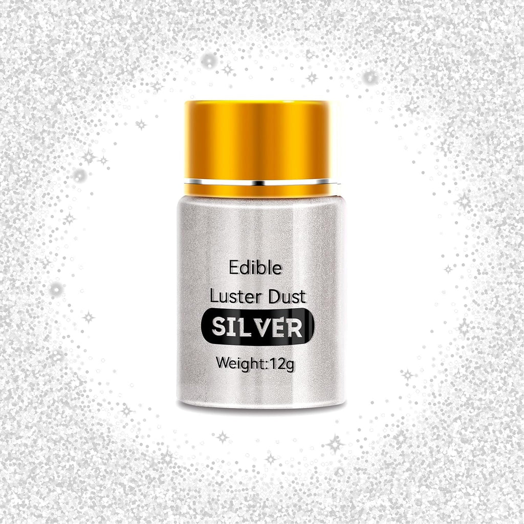 PAVADOR Edible Luster Dust,Silver Luster Dust 12g Food Grade Metallic Shimmer,Edible Glitter for Desserts Cake Decorating, Baking, Fondant, Chocolate, Candy, Drinks, Cookies, Vegan