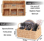 Wicker Party Silverware Caddy, Water Hyacinth Plastic Cutlery Utensil Holder, Hand Woven with Handles, Kitchen Countertop and Picnic flatware Organizer (4 compartments)