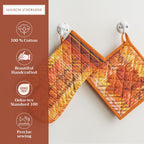 Maison d' Hermine 100% Cotton Oven Mitt & Pot Holder Set (7.5"x13" & 8"x8") Heat Resistant BBQ Cooking Gloves with Loop, Baking, Grilling, Kitchen, Handling Hot Pans (Thanksgiving Tartan)