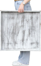 Extra Large Square Ottoman Table Tray 24" - Rustic Wooden Serving Tray for Farmhouse Decorative Oversized Coffee Table Trays Living Room Kitchen Counter Breakfast Whitewash