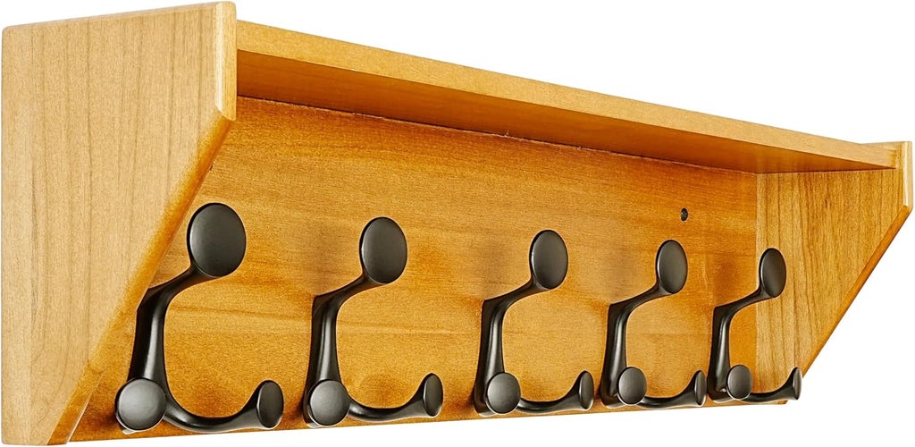 SKOLOO Wall Shelf with Hooks, 24-Inch Brown Coat Rack Wall Mount with Shelf Organizer - Lightweight & Sturdy, 5 Tri Hooks - Perfect for Entryway, Hallway, Living Room, Bedroom, Mudroom