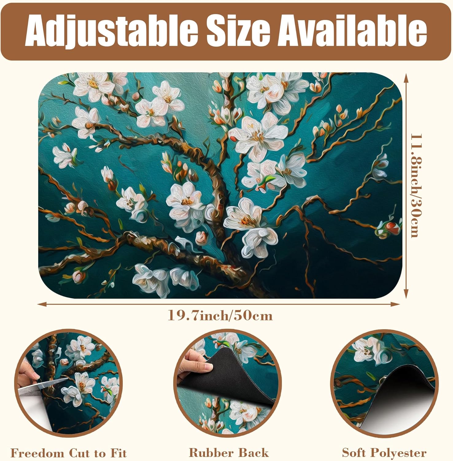 Blossoming Almond Tree Dish Drying Mat for Kitchen Counter Hide Stain Absorbent Drying Rack Pad Rubber Backed Coffee Mat Espresso Machine Coffee Bar Accessories 11.8 x 19.7 Inch