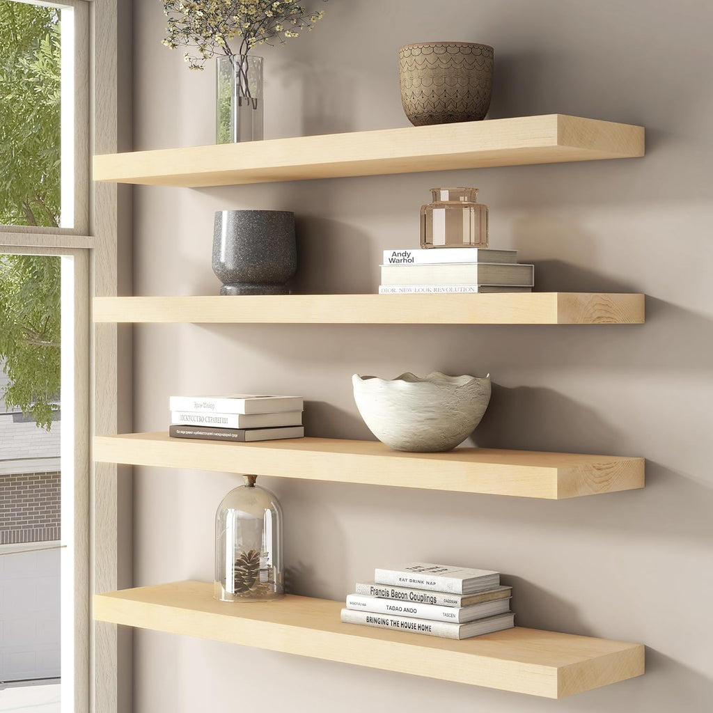 Floating Shelves for Wall, USA-Sourced Maple Wood 55 Inch Long Wall Shelves, Natural Wooden Mounted Picture Ledge Shelf, Nursery Book Storage Shelf Kids Bookshelf, Display Shelf for Bathroom