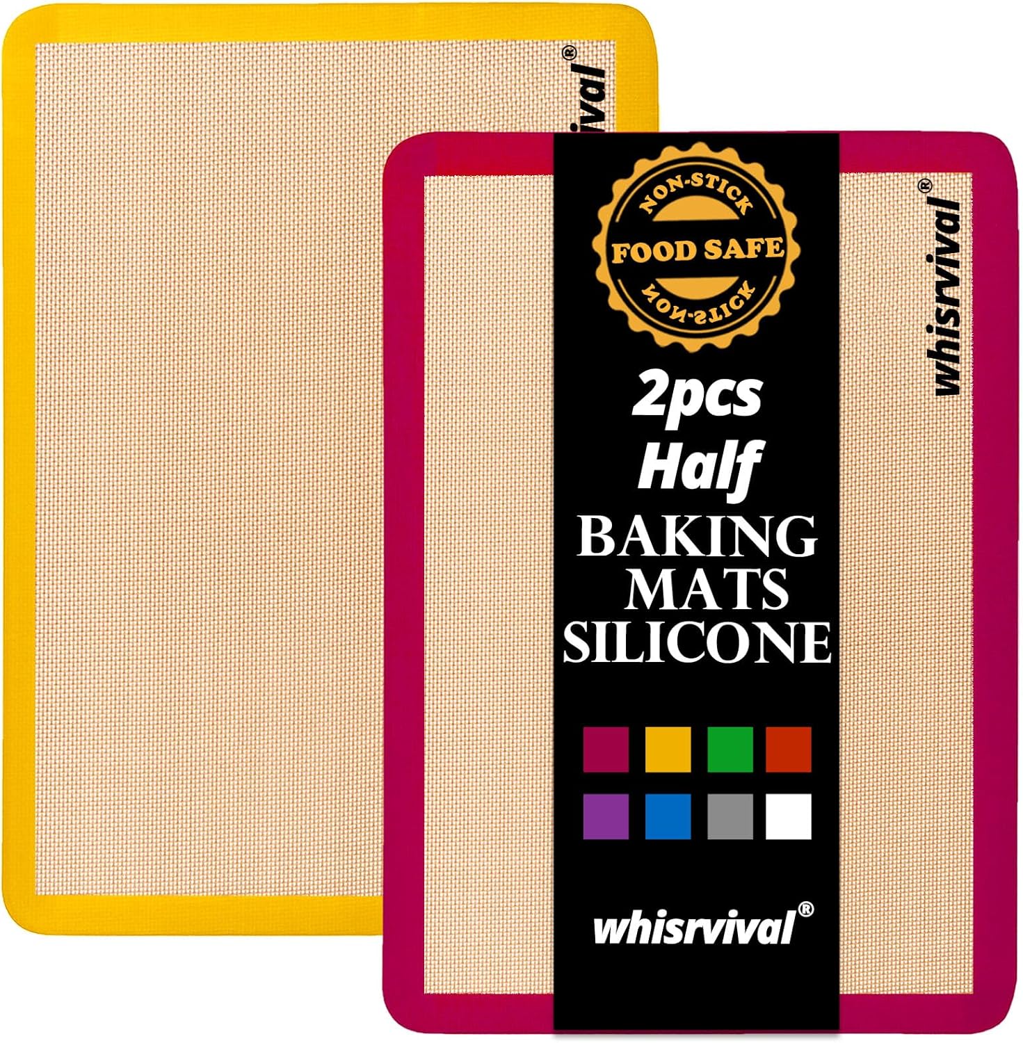 Silicone Baking Mat, 2 colors Half Sheet(16.5"x11.6") Non-Stick Baking Mat, Food Safe Silicone Mats for Baking Cookies, Macarons, Vegetables, 480℉ Heat Resistant (Deep Raspberry & Amber)