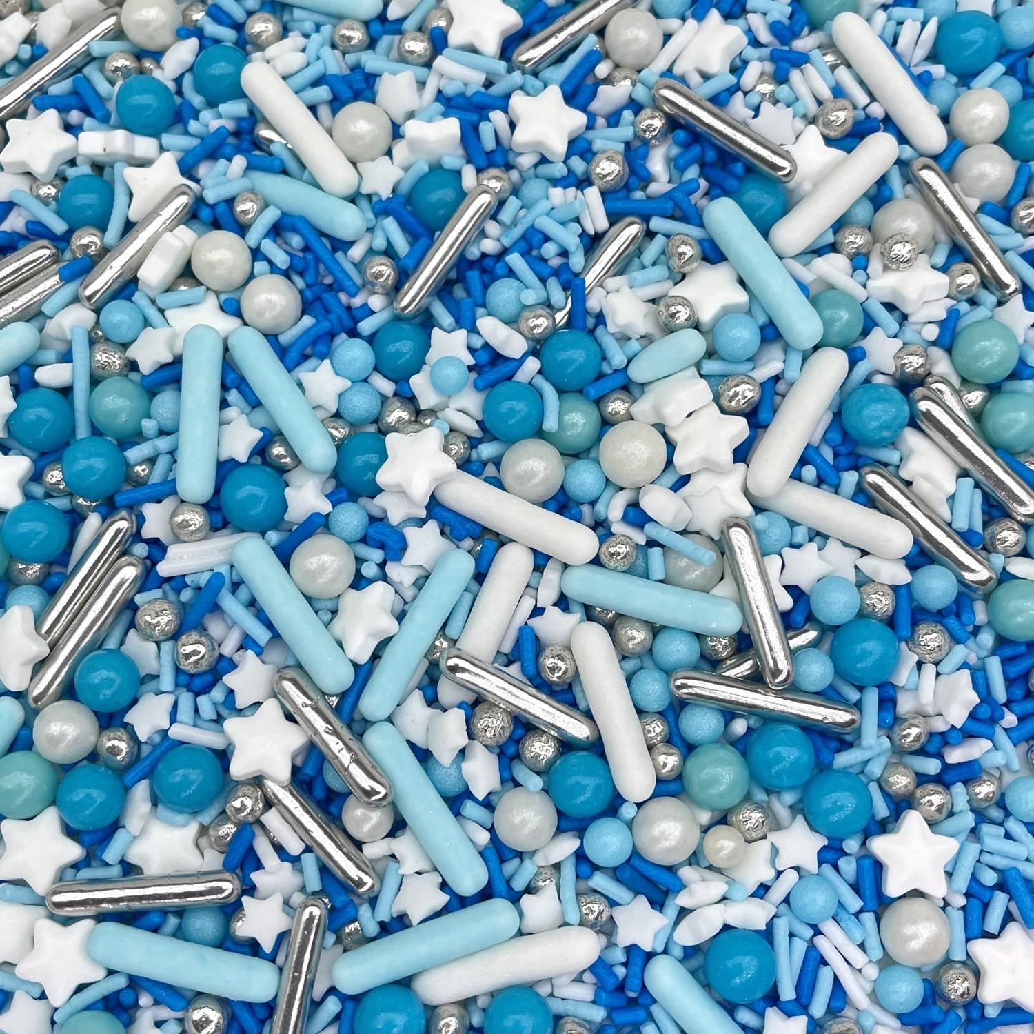 Manvscakes Sprinkles- Edible Cake and Cupcake Sprinkles with Assorted Shapes and Sizes for Parties, Metallic Sprinkle Mix for Cookies, Ice Cream, Cake and Cupcake Decorating, 4 oz, Blue sprinkles
