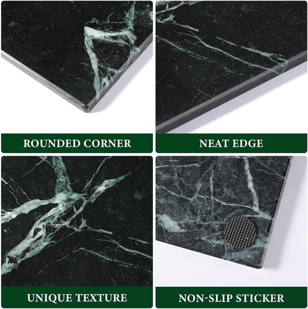 Koville Natural Green Marble Cutting Board for Kitchen Pastry Bread Macaron Display, 12" x 8" Real Stone Slab Marble Cheese Board for Home Countertop, Bathroom Perfume Tray Candle Plate