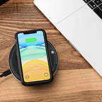 APEKX Self-Heating Ceramic Coffee Mug - Stable 130°F Temperature, 15W Wireless Phone Charging, 12.8 fl oz Capacity - USB-C Enabled. (Black)